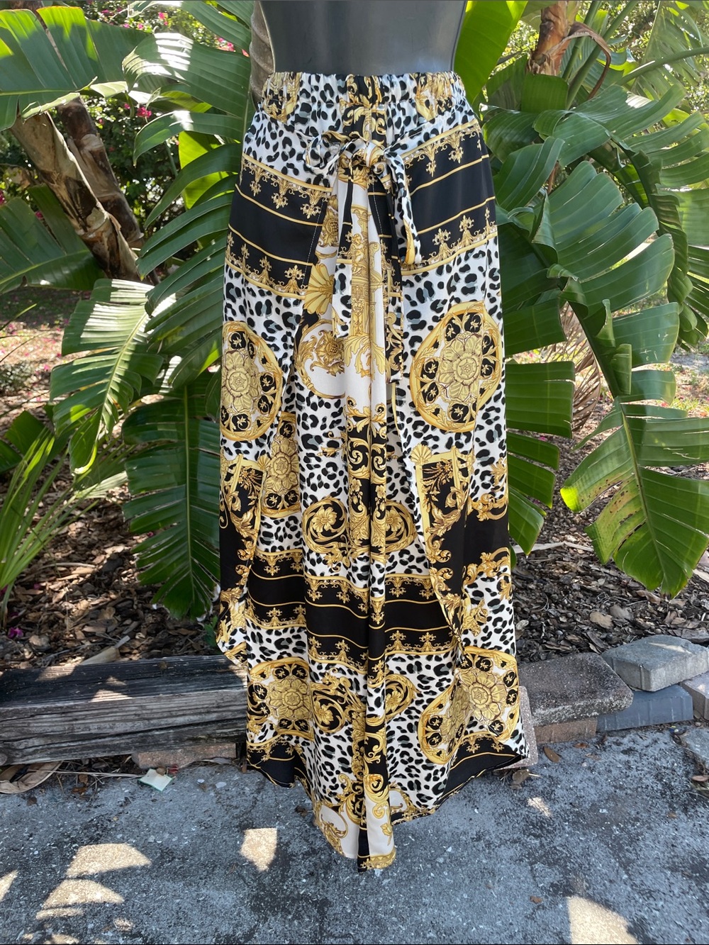 Leopard print, scarf, print status wide leg wrap pants